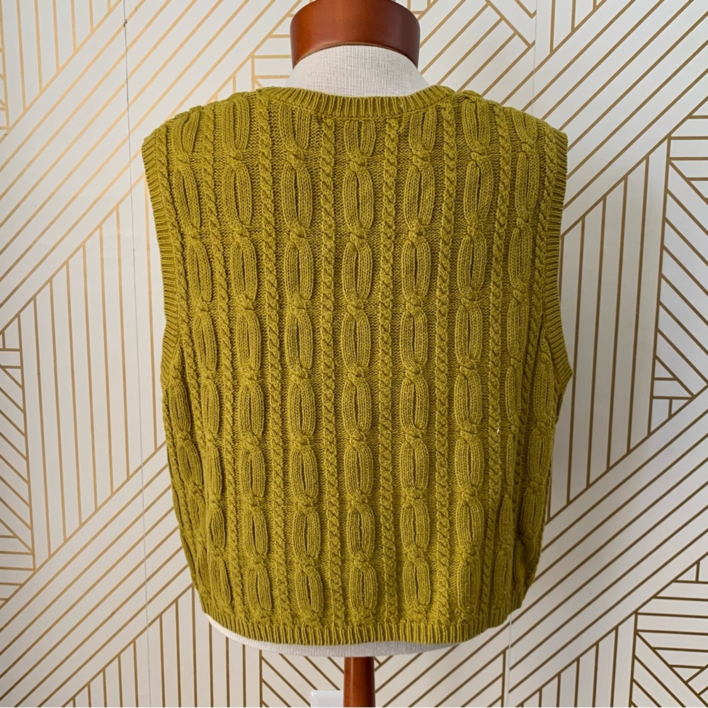 Vintage Karen Scott Fairy Core Forest Nymph Cable knit Sweater Vest Chartreuse L - Picture 8 of 11